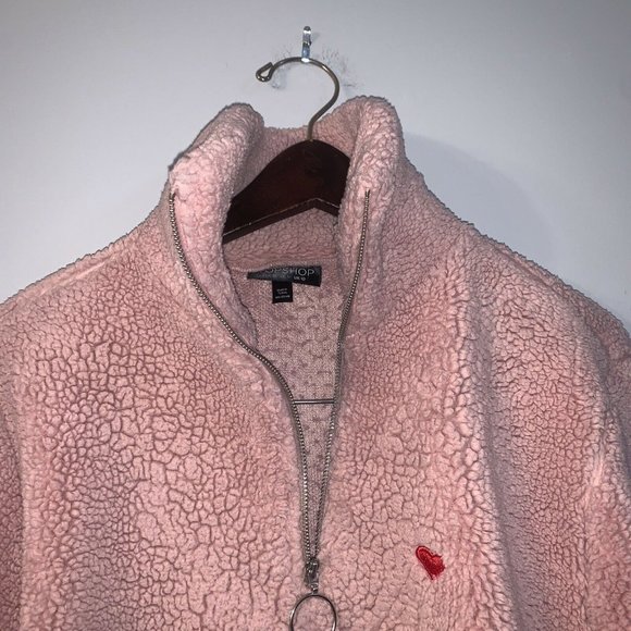 Topshop Ladies Sweatshirt Style Top 6 Pink Teddy Bear Style Quarter Zip - Picture 3 of 9
